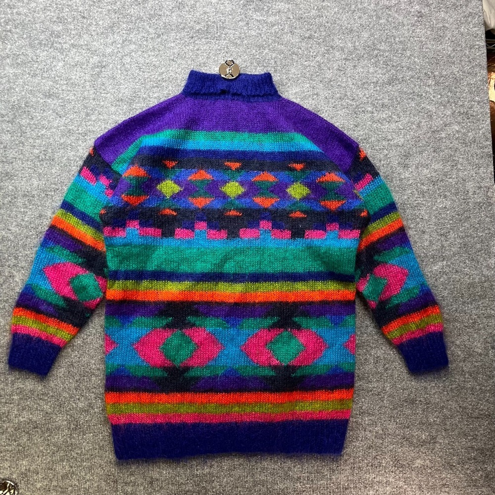 Vintage Michelle Stuart Studio Hand‎ Knit Sweater Tribal Print Mock Neck - Large